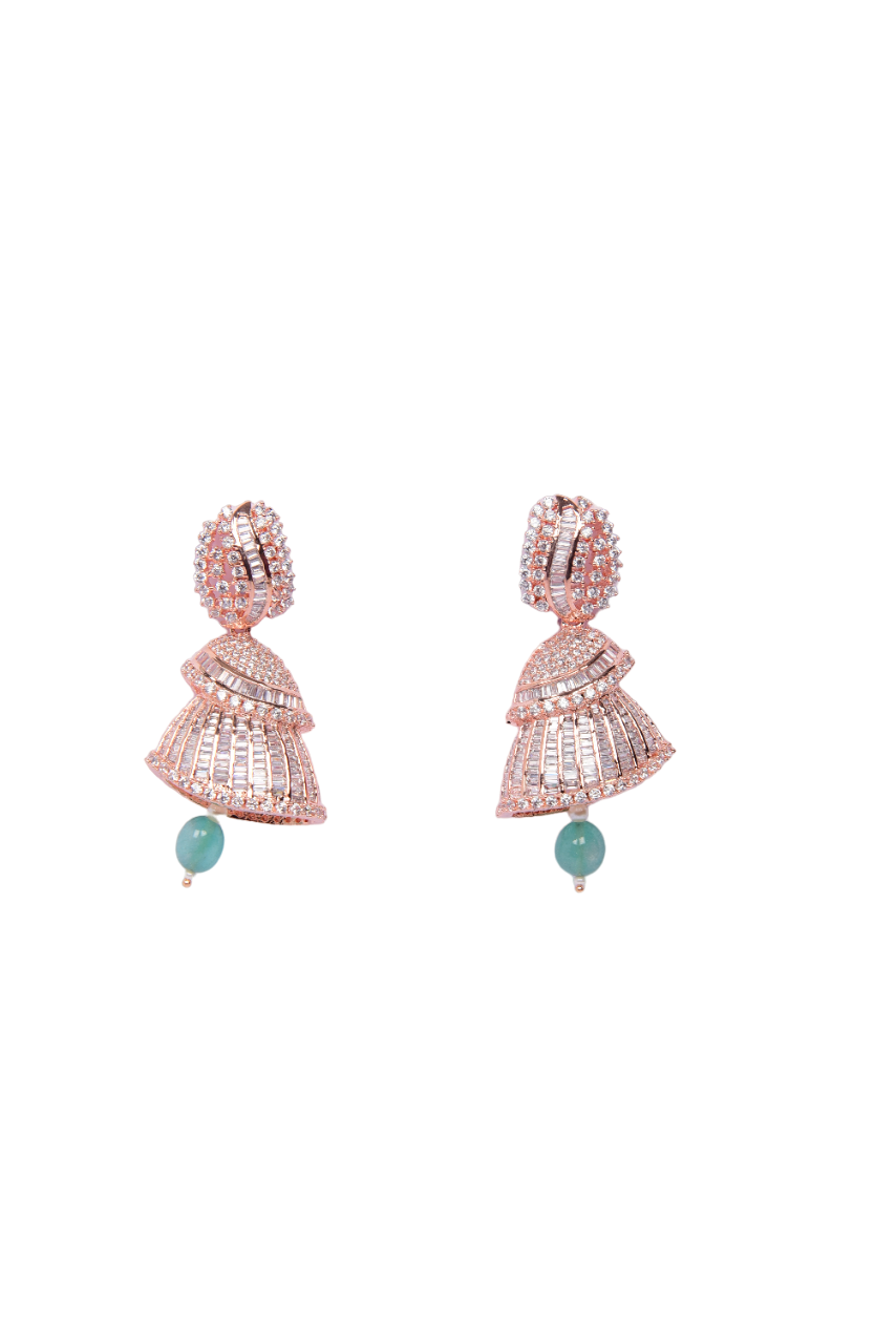 Namokriti Glam Jhumka Earrings – Rose Gold Plated Partywear Collection for Women